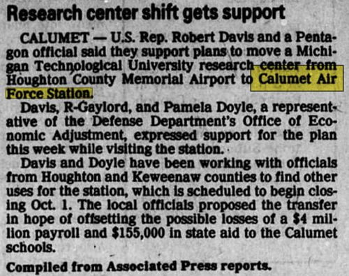 Calumet Air Force Station (Open Skies Project) - Feb 1988 Article